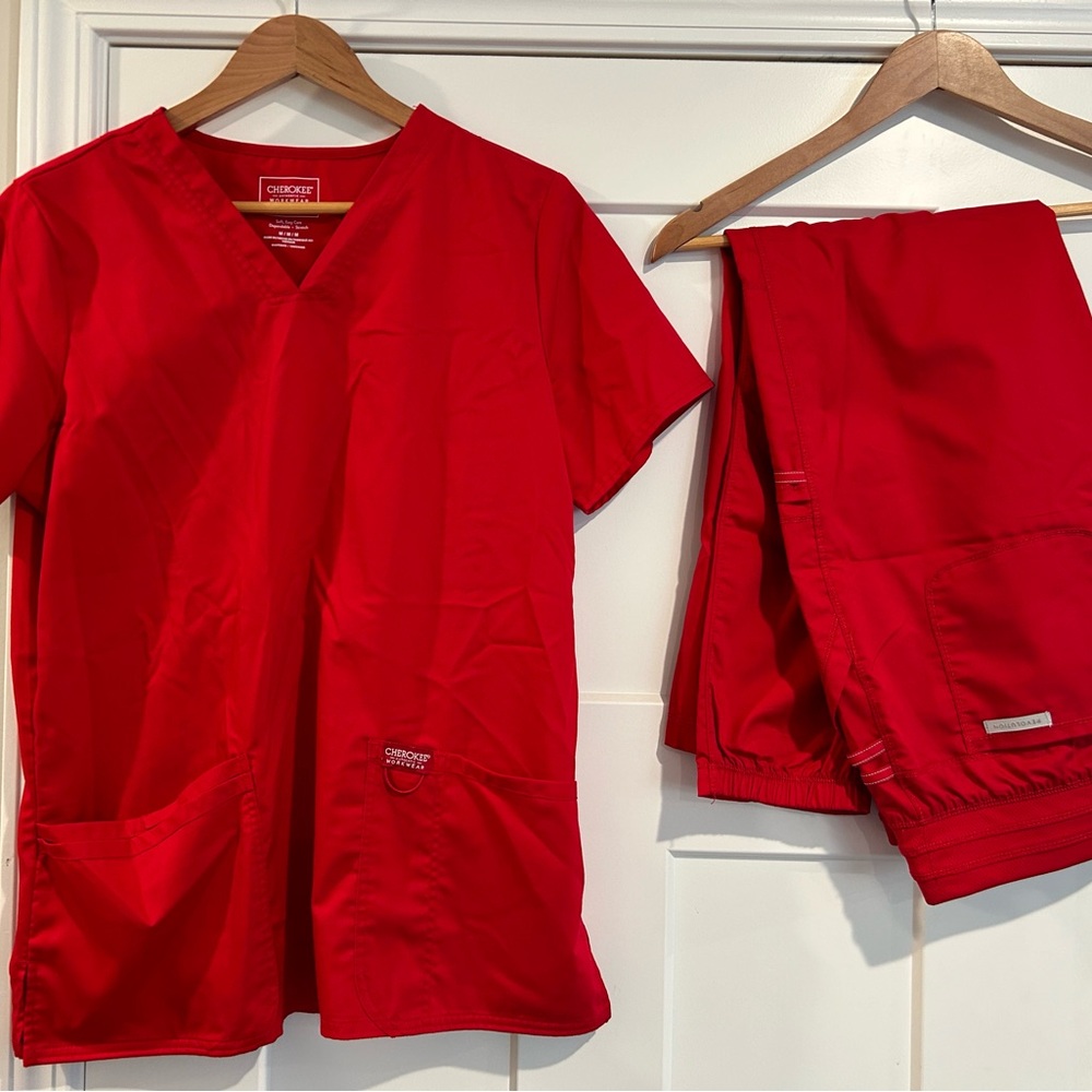 Cherokee Revolution Red jogger Scrub Set